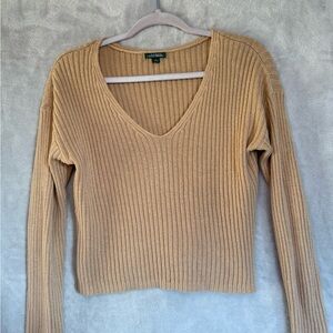 Wild Fable Tan V-Neck Ribbed Sweater